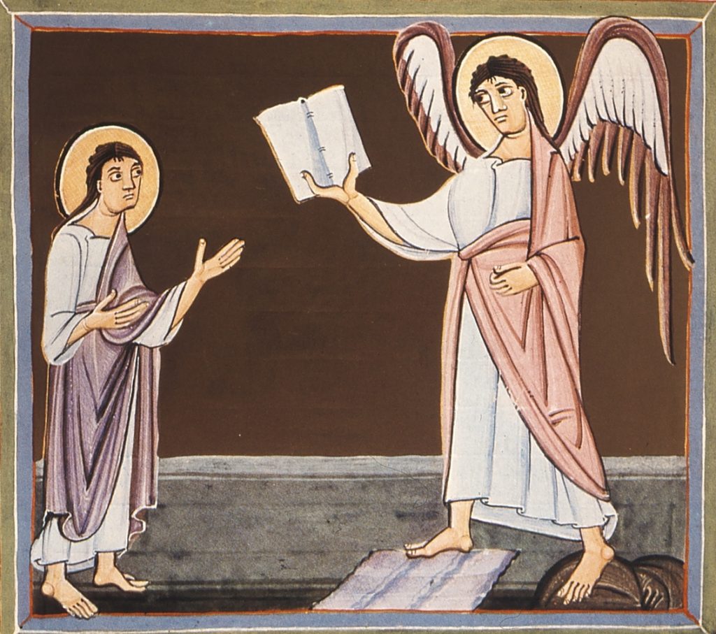 El angel le da a Juan el libro de la revelacion: el texto del oratorio (Wikipedia Commons)